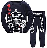 Hugbug Toddler Boys Cute Robot Heart Pajamas  Dark Blue 4T