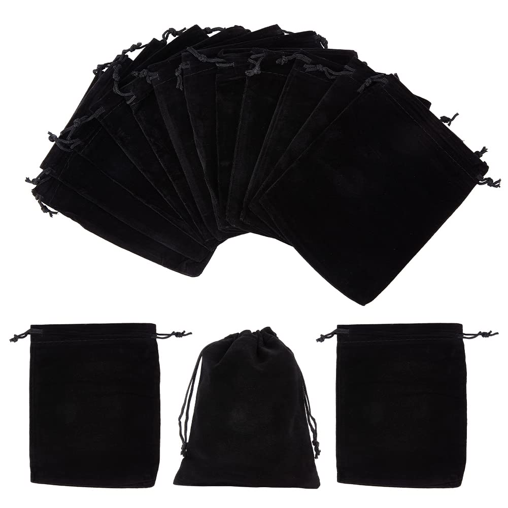 PH PandaHall 30 Pack Velvet Jewellery Pouches Bags 15x12cm Black Velvet Cloth Jewellery Pouches Drawstring Gift Bags for Jewellery Bracelets Watches Storage Christmas New Year Wedding Party Favor
