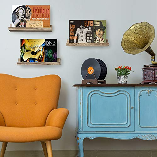 Vinyl Record Display Shelf Wall Mounted, Set of 3 Rustic Wood Album