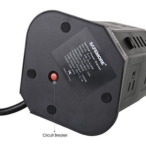 Safemore Power Strip Surge Protector Smart 8-Outlet with 4-USB Ports Socket Black - Thumbnail 3