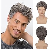 Baruisi Mens Short Wig Mixed Brown Cosplay Hair Wig Natural Synthetic Replacement Wig