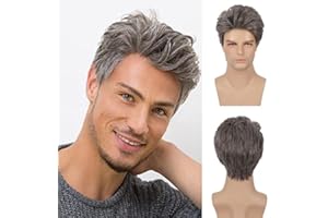 Baruisi Mens Short Wig Mixed Brown Cosplay Hair Wig Natural Synthetic Replacement Wig