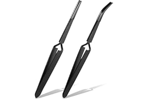 GTZIQA Reverse Tweezers for Crafting, 2 Pcs Rubber Tipped Tweezers Stainless Steel PVC Coated Bent and Straight Flat Tip Cross Locking Precision Tweezer Set for Crafts Jewelry Beads Coins Electronic (Black)
