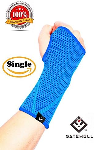 GATEWELL Light Series Elite Knitted Enwrap Compression Wrist Sleeve for Wrist Pain, Carpal Tunnel - Wrist Support - Wrist Brace (1 per package) BLUE - S