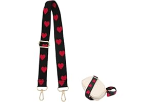 PCBAG Cross Body Strap for Purse Wide Replacement Adjustable Lightweight Canvas Shoulder Straps Lovely Heart Print Guitar Belts