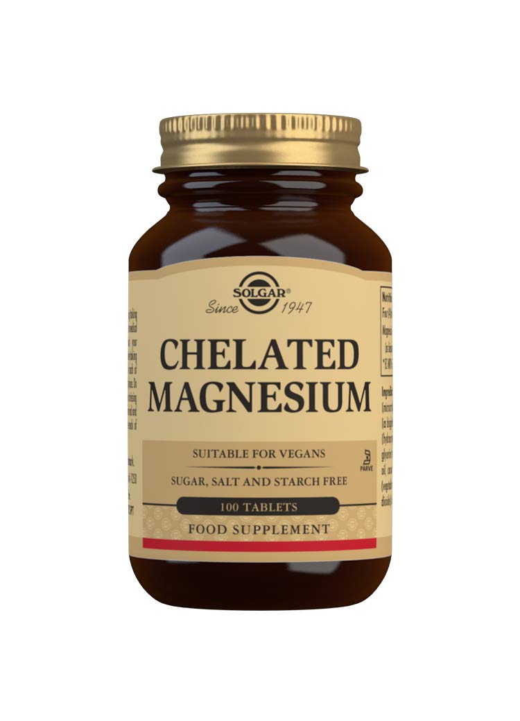 Solgar Chelated Magnesium - Supports Muscle and Nervous System - Mind Balance - Energy Release and Reduces Tiredness - Brown, 100 Tablets