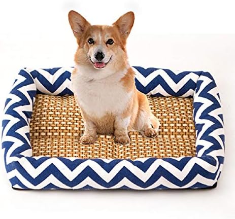 Barlingrock Pet Cat Dog Puppy Bed, Wave-Shape Thin Stripes Summer Cooling Cushion Durable Cloth Bite Resistance Washable Comfortable Sleeping Nest Mat Basket Kennel for Teddy Small Dog Kitten