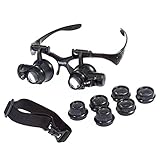 Beileshi Glsses Magnifier 10x 15x 20x 25x LED Illumination Double Eyes Jewelry Magnifying Loupe Eyeglass Repair Tools for Miniature Engraving