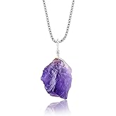 YANARA Amethyst Stone Jewelry For Women Natural Raw Purple Rough Crystal Gemstone Dainty Pendant Necklace, Chakra Healing Crystals, February Birthstone, Silver Plated Chain 18 inch