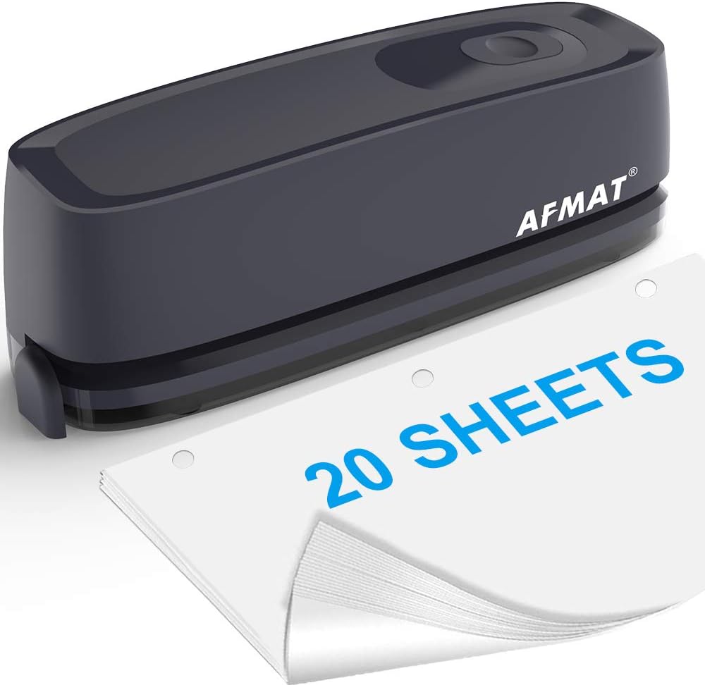 3 Hole Puncher for Paper, AFMAT Electric Hole Punch 3 Ring, 20-Sheet Paper Punch, AC or Battery Operated 3 Hole Puncher, Effortless Punching, Long Lasting Paper Punch for Office School Studio, Gray: Home Improvement