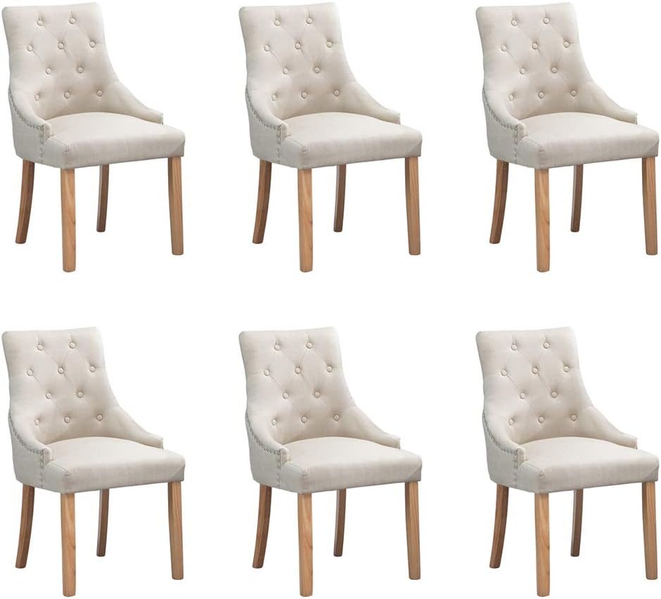 BOJU Modern Dining Room Chairs Only Set of 6 with Armrests Beige Fabric