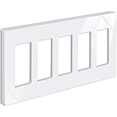 BESTTEN 5-Gang Screwless Wall Plate, USWP6 Gloss Snow White Series, Decorator Outlet Cover, 11.91cm x 25.86cm, for Light Swit