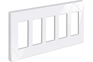 BESTTEN 5-Gang Screwless Wall Plate, Decorator Outlet Cover, Decorative Switch Plate, USWP6 Gloss Snow White Series, Decor Face Plate, H4.69” x W10.18”, ETL Listed