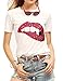 Women's Sequined Sparkely Glittery Lip Print T Shirt Cute Embroidery Teen Girls Tops (S,White)