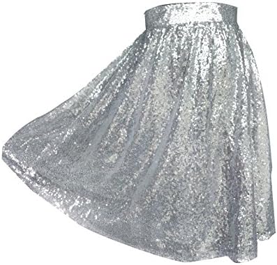 Unionfashionli Women’s Skirt Flare Knee Length Loose Beading Black Silver Party Casual Night Out Plus Size Skirt (M, Silver)