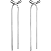 Gold Silver Bow Dangle Earrings - Long Chain Earrings with Bowknot Ribbon for Women