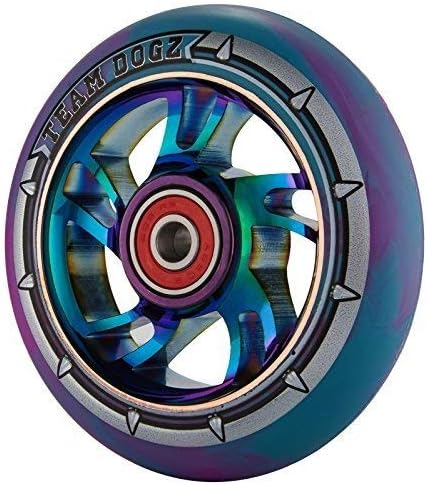 Team Dogz 1 x 100mm Rainbow Swirl Alloy Stunt Scooter Wheel With Mixed 88A PU Rubber And Neo Chrome Oil Slick Jet Fuel Core