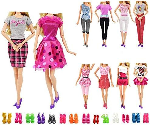 20 Items 10 Pcs Fashion Handmade Doll Clothes Set Outfits Party Dress and 10 Pairs Doll Shoes Different Doll Accessories for 11.5 Inch Girl Doll Set C