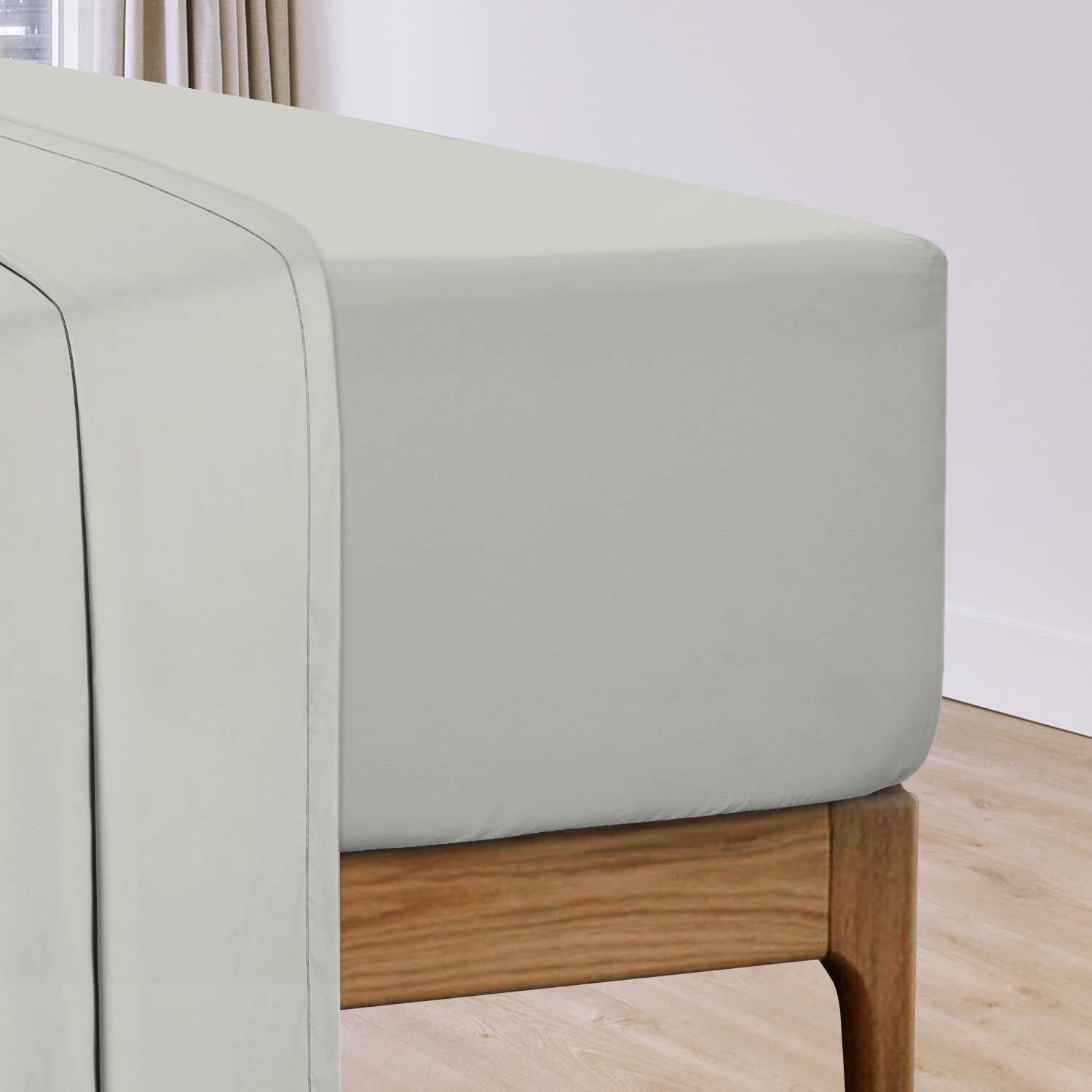 Silver Cotton Percale European Single Fitted Sheets 100x200 cm 1 Pc Only, 100% Long Staple Cotton Plain Weave Fitted Sheet Euro Single with 40 cm Deep Pocket (EU Single Cotton Fitted Sheet) Pizuna