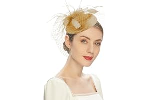 UMTURMOK Women's Tea Party Fascinators Mesh Flower-Shaped Pearl Feather Veil Kentucky Derby Fascinator Hats with Headband and Clip