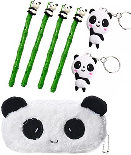 Panda Gel Ink Pens Set of 4 with One Panda Pen Case Pencil Bag Two Panda Keychain for Office School Writing Supplies (Color-1)