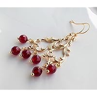 Red Gemstone Gold Chandelier Earrings