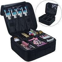 Travel Makeup Train Case Makeup Cosmetic Case Organizer Portable Artist Storage Bag 10.3'' with Adjustable Dividers for Cosmetics Makeup Brushes Toiletry