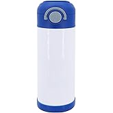 1 Pack 12 OZ Sublimation Sippy Cup with Blue Lid Spill Proof Blank Tumblers Stainless Steel Thermoses for Hot Drinks Bulk Double Wall Vacuum Insulated Water Bottle for School