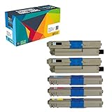 Do it Wiser ® Compatible Toner Set 2Black Cyan Magenta Yellow For Oki Okidata C310dn C310n C330 C330DN C510dn C530dn MC361 MC561dn C331DN C531DN MC361MFP C331dn MC362dn - 44469801 44469703 44469702 44469701 - Black Yield 3,500 Pages - Color 3,000 Pages (5pack)
