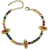 14K Yellow Gold Crystal Virgin Mary Bracelet For Women Men - Virgen De Guadalupe Bracelet, Virgin Mary Charms Bracelet, Virgencita Bracelet, Our Lady Guadalupe Bracelet Jewelry For Women Men