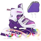 JIFAR Youth Childrenâ€™s Inline Skates for Kids, Adjustable Roller Blades with Light Up Wheels for Girls Boys, Indoor&Outdoor Ice Skating Equipment Medium Size(2-5 US), Purple