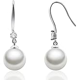 Dangle Pearl Earrings Zircon Sterling Silver Hypoallergenic Pearl Drop Earrings for Women Trendy
