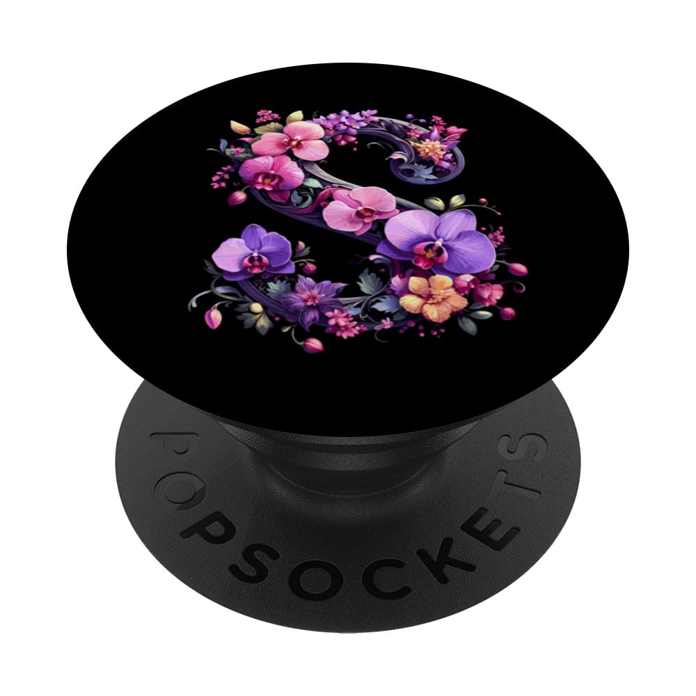 Floral Letter S Initials In Pink And Purple PopSockets Swappable PopGrip
