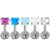 16G 20G Threadless Flat Back Opal CZ Labret Studs Earrings G23 Titanium Push In Tragus Helix Conch Cartilage Earrings Medusa Labret Lip Rings Piercing Jewelry For Women Men