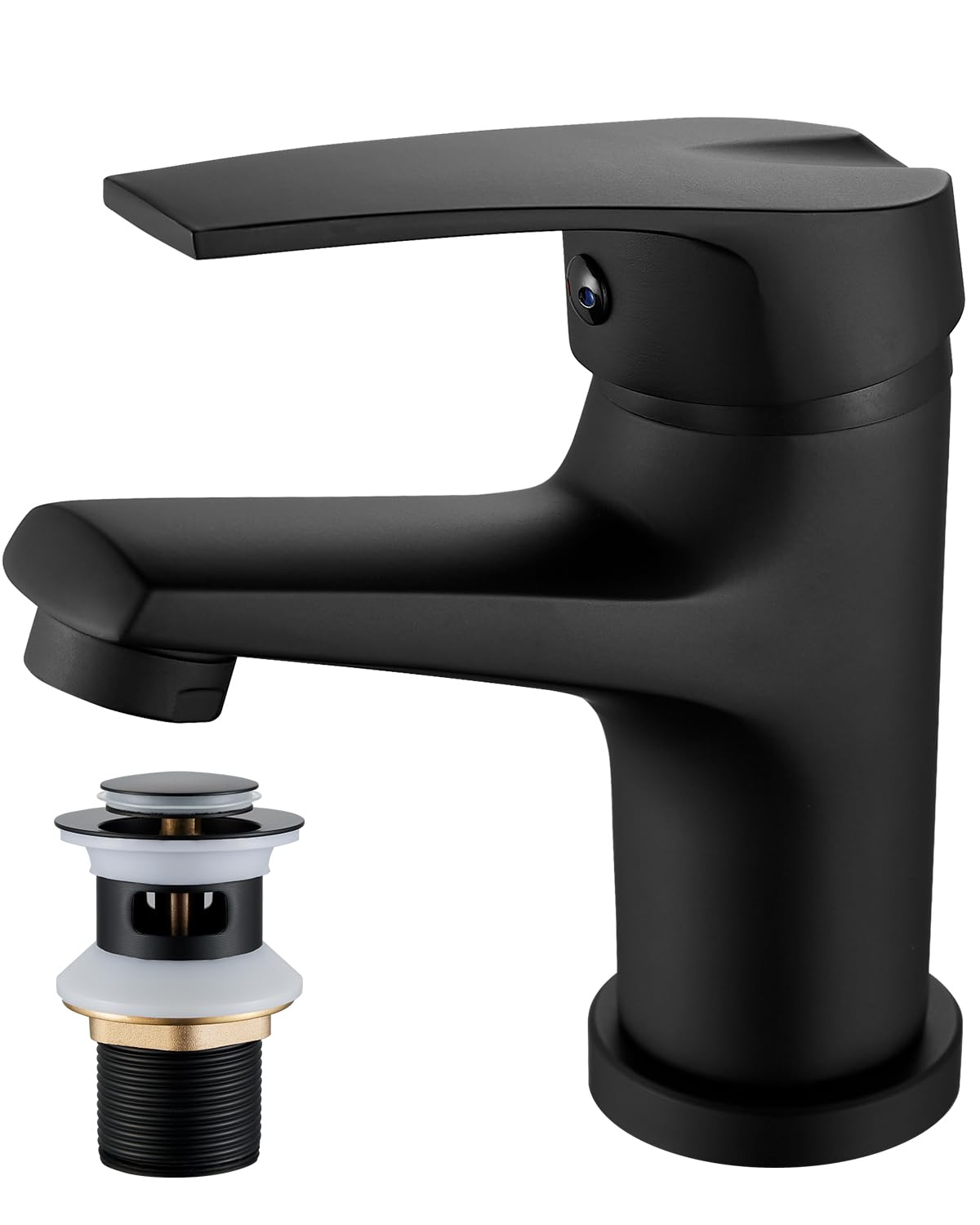 Black Basin Taps, Bevankly Black Bathroom Sink Tap, Hot and Cold Water Brass Basin Mixer Taps, Single Lever Mono Cloakroom Mixer Taps with G1/2 Adaptor, Matte Black