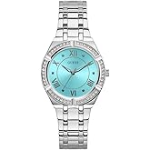 GUESS Silver-Tone and Teal Crystal Analog Watch