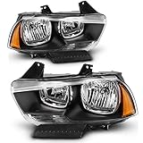 Headlight Assembly for 2011-2014 Dodge Charger OE Style Headlights Replacement Black Housing with Amber Reflector Clear Lens (Driver and Passenger Sides)