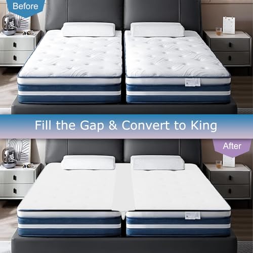 HOMCA Bed Bridge with Sheet, 200 x 190 cm 2 in 1 Single to King Bed Bridge Converter Kit, Eliminates Gap Between Mattresses, Mattress Connector and Fastening Strap