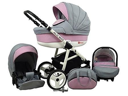 Kinderwagen BABYLUX ALU WAY ROSA, 3 in 1- Set Wanne Buggy Babyschale,Muffe