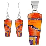 Genuine Spiny Oyster & Purple Turquoise Pendant & Earrings Set in 925 Sterling Silver