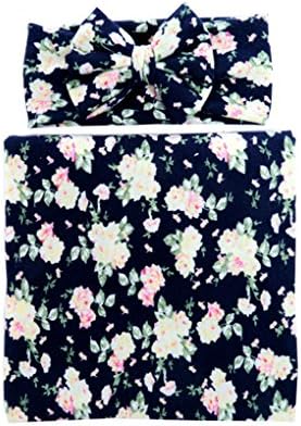 Ufraky Newborn Floral Print Swaddle Blanket Headband Set Infant Baby Photography Prop Costume, 31.5 x 31.5"