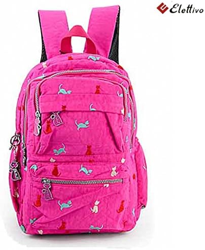 [Elettivo] 10.6" x 15.7"Premium Cat Embroidery Daily Light-Weight Hiking Backpack, 100% Waterproof Comfortable Backpack (Pink)