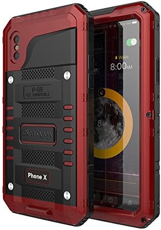 iPhone X Waterproof Case, Beasyjoy Heavy Duty Hard Strong Metal Cover with Built-in Screen Full Body Protection Shockproof Tough Rugged Durable Military Grade Defender for Outdoor Sport (UN-Upgrade)