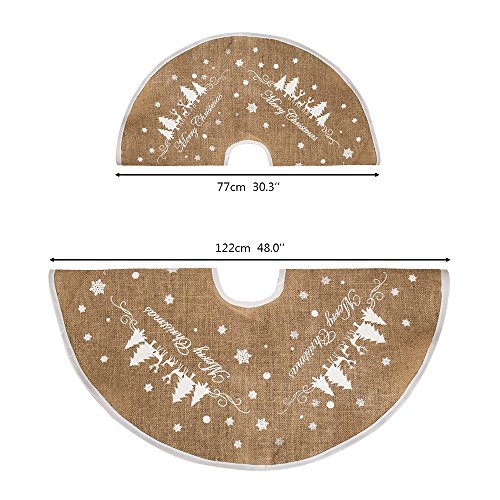 Hootech Christmas Tree Skirt 48 Inch Burlap Tree Skirts Ornaments Xmas Decorations White Snowflake Printed for Christmas Party (48"/122cm)