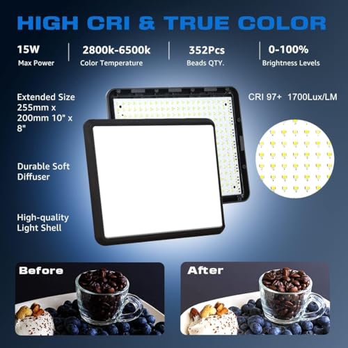1-Pack LED Video Light Kit, NiceVeedi Photography Lighting Kit, 2800-6500K Dimmable Studio Light with Tripod Stand & Phone Holder, 73