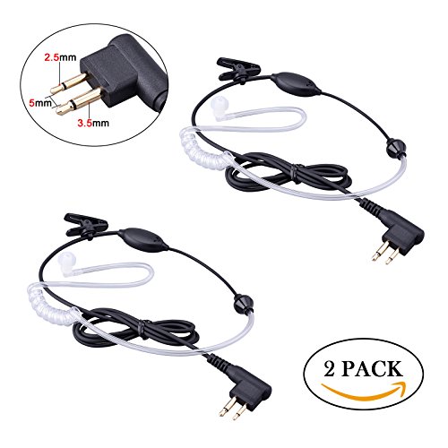 BONMIXC Walkie Talkie Earpiece, 2.5mm/3.5mm 2-Pin Two Way Radio Headset with PTT Mic, Compatible with Motorola Walkie-Talkie (2 Pack)