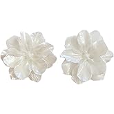 White Gardenia Flower Stud Earrings for Women, Vintage Floral Earrings for Women