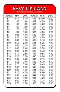 Amazon.com: Easy Tip Card for Wallet or Pocket - $1 to $100 with 15% ...