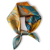 Weximil 100% Mulberry Silk Neck Scarf - 21'' x 21'' Lightweight Neckerchief - Women Men Small Square Digital Printed Scarves