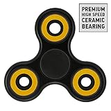 PROSPIN Black Tri-Spinner with 3 Yellow Ceramic Bearing Spinner Fidget Toy ADHD EDC Stress Reducer Focus Toy for Hand Killing Time Non-3D printed
